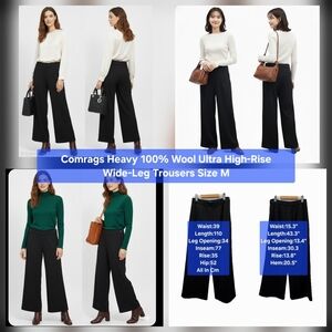 Comrags Heavy 100% Wool Ultra High-Rise Wide-Leg Trousers Size M